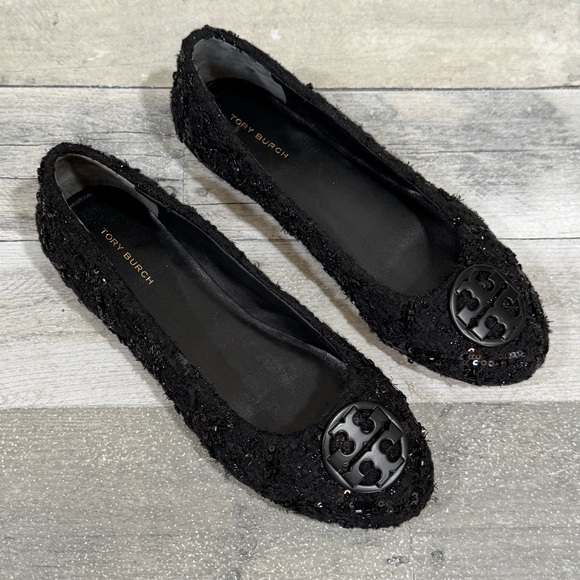 Tory Burch Shoes - TORY BURCH CHELSEA TWEED BALLET FLAT IN PERFECT BLACK - SZ - 7.US